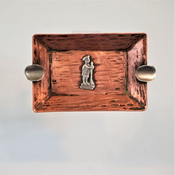 2 Small Ashtrays Vintage Copper  925 Sterling Silver Artist Signed Ash Tray Peru - Picture 6 of 8